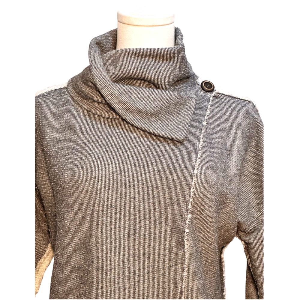 Nation LTD Gray Black Raw Edge Funnel Collar Asymmetric French Terry Cardigan XS - Picture 2 of 10